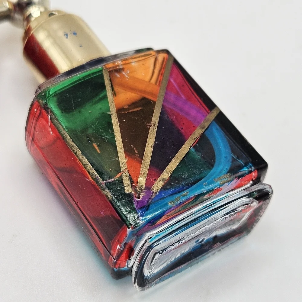 VINTAGE Handmade Venetian Glass Rainbow Candy Striped Mini Puff Atomizer Italy